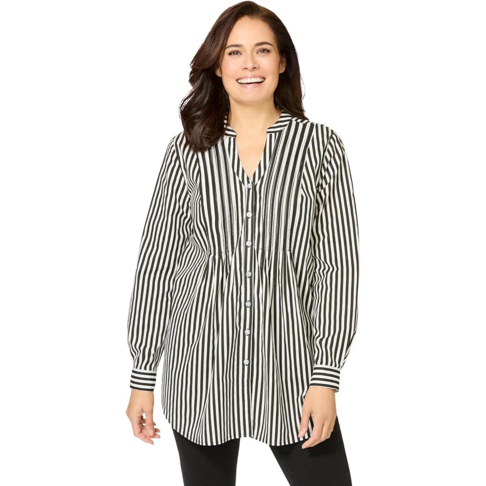 image:imageWoman Within Plus Size Perfect Pintuck TunicBlack Stripe