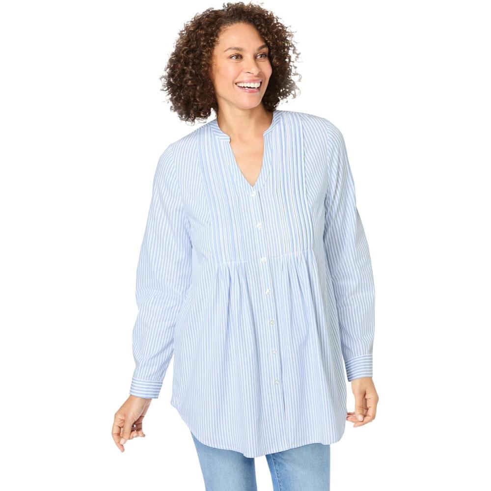 image:imageWoman Within Plus Size Perfect Pintuck TunicFrench Blue Stripe