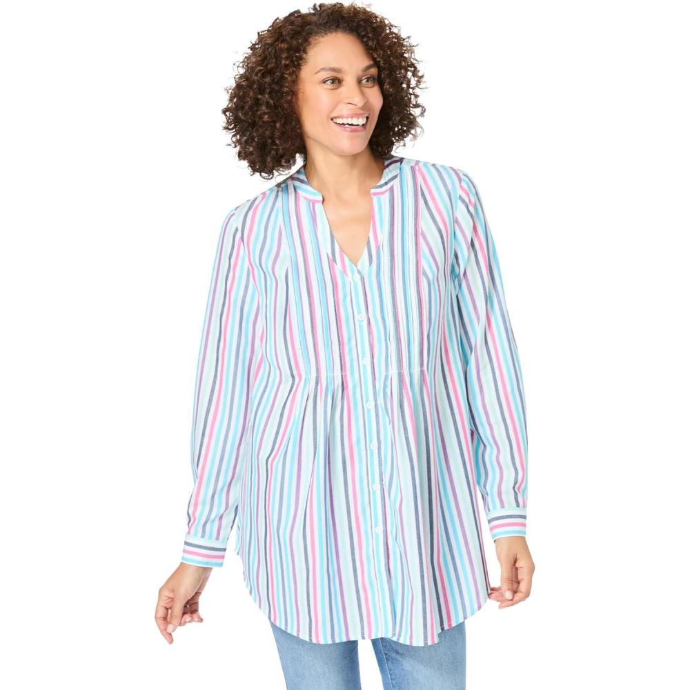 image:imageWoman Within Plus Size Perfect Pintuck TunicMulti Stripe