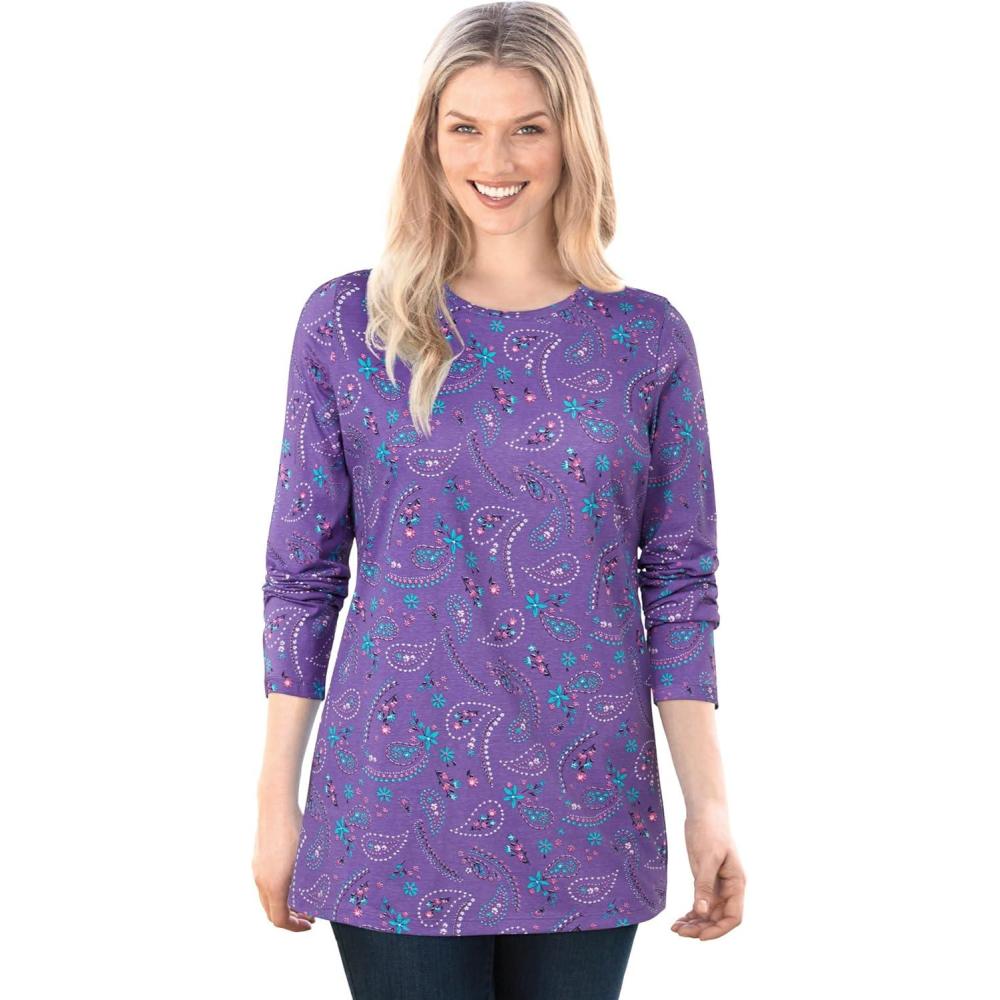 image:imageWoman Within Plus Size Perfect Printed LongSleeve Crewneck TeePetal Purple Floral Paisley