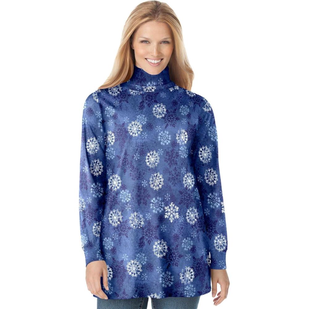 image:imageWoman Within Plus Size Perfect Printed LongSleeve Turtleneck TeeRoyal Navy Textured Snowflake