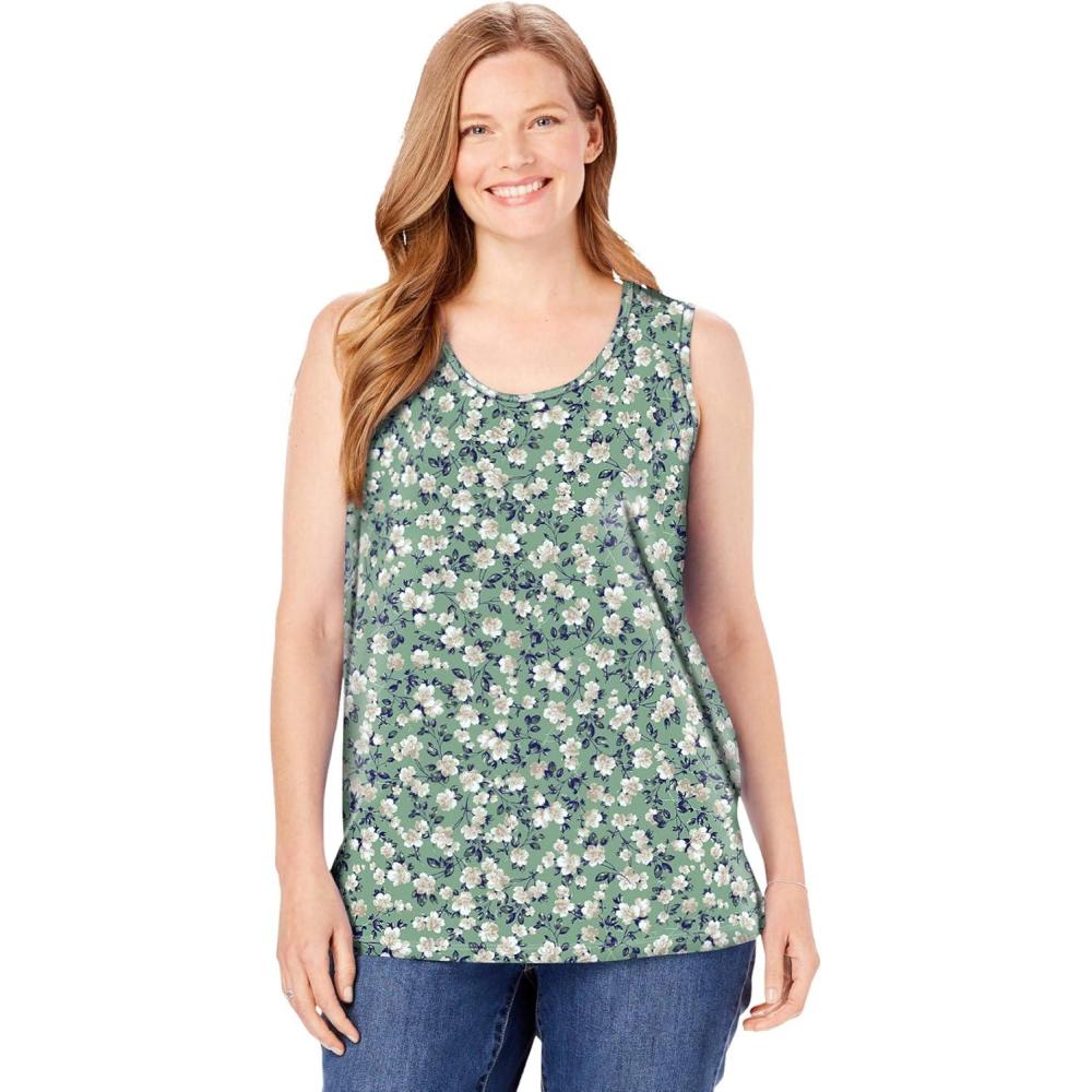 image:imageWoman Within Plus Size Perfect Printed Scoopneck TankSage Blossom Vine