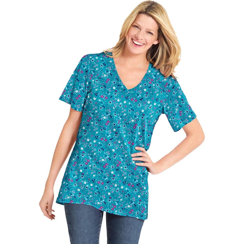 image:imageWoman Within Plus Size Perfect Printed ShortSleeve VNeck TeeWaterfall Lovely Ditsy