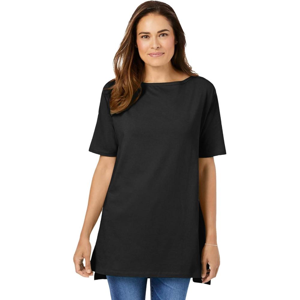 image:imageWoman Within Plus Size Perfect ShortSleeve Boatneck TunicBlack