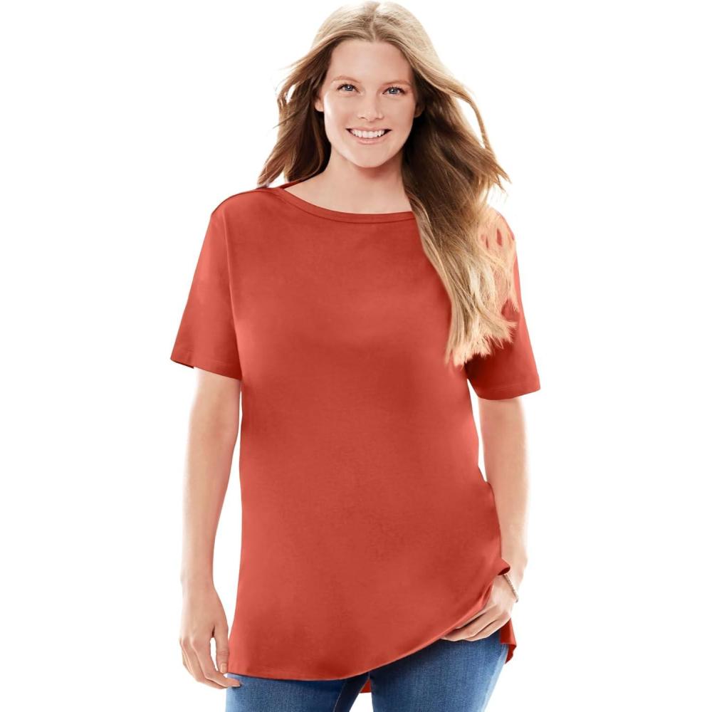 image:imageWoman Within Plus Size Perfect ShortSleeve Boatneck TunicBurnt Red