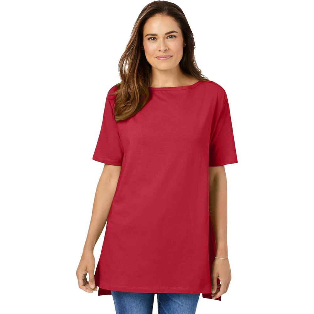image:imageWoman Within Plus Size Perfect ShortSleeve Boatneck TunicClassic Red