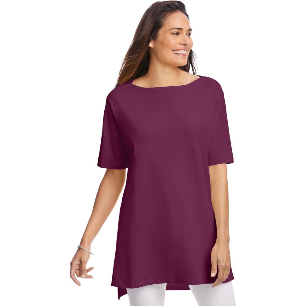 image:imageWoman Within Plus Size Perfect ShortSleeve Boatneck TunicDeep Claret