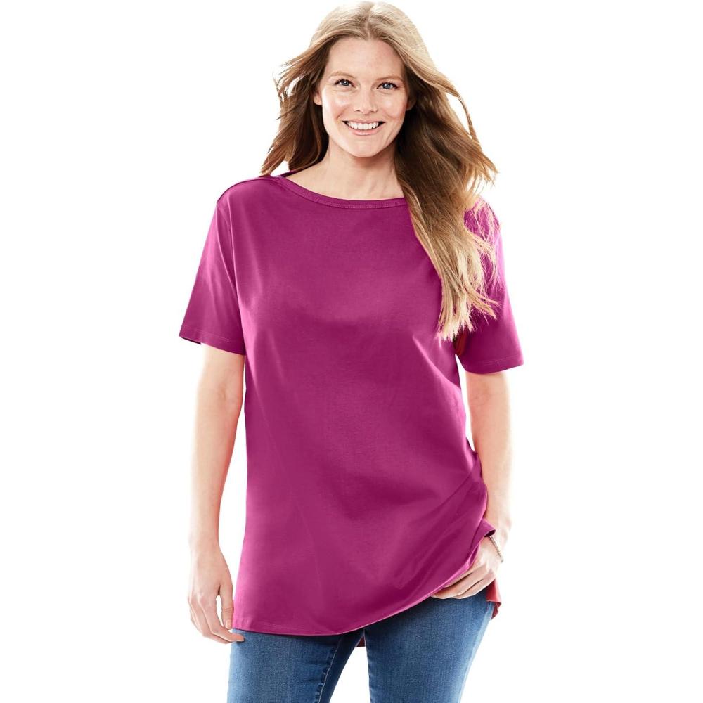 image:imageWoman Within Plus Size Perfect ShortSleeve Boatneck TunicRaspberry