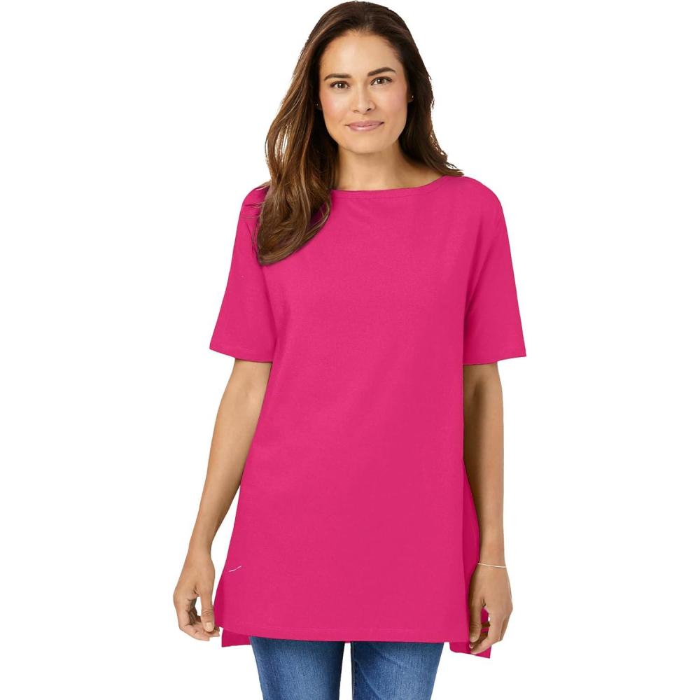 image:imageWoman Within Plus Size Perfect ShortSleeve Boatneck TunicRaspberry Sorbet