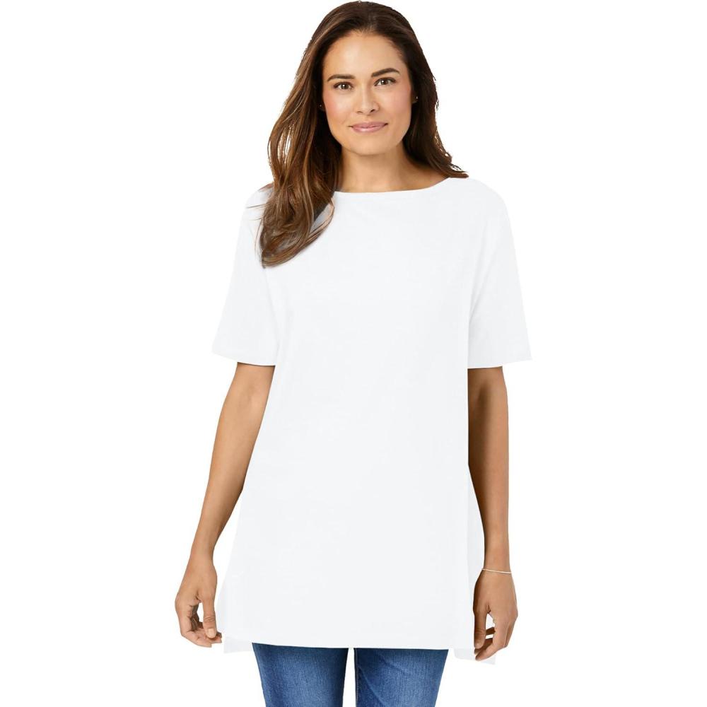 image:imageWoman Within Plus Size Perfect ShortSleeve Boatneck TunicWhite
