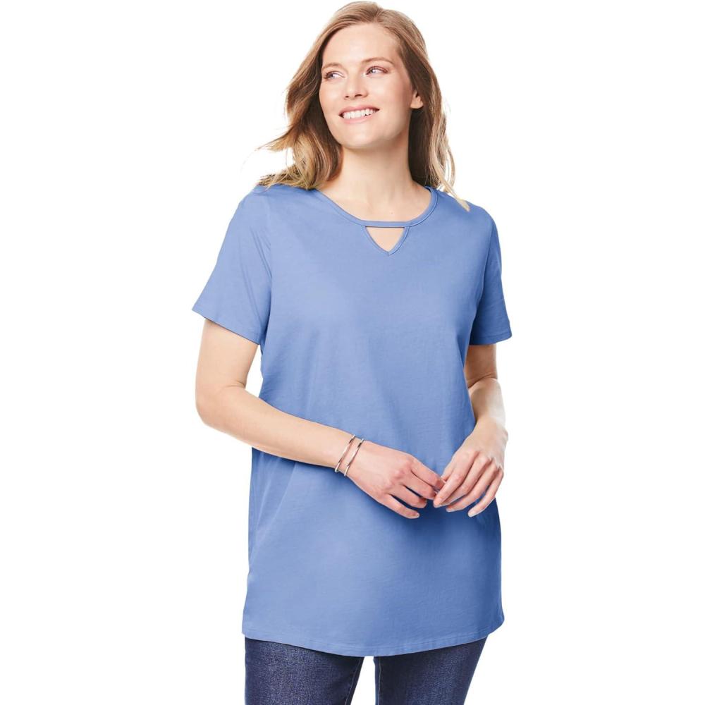 image:imageWoman Within Plus Size Perfect ShortSleeve Keyhole TeeFrench Blue