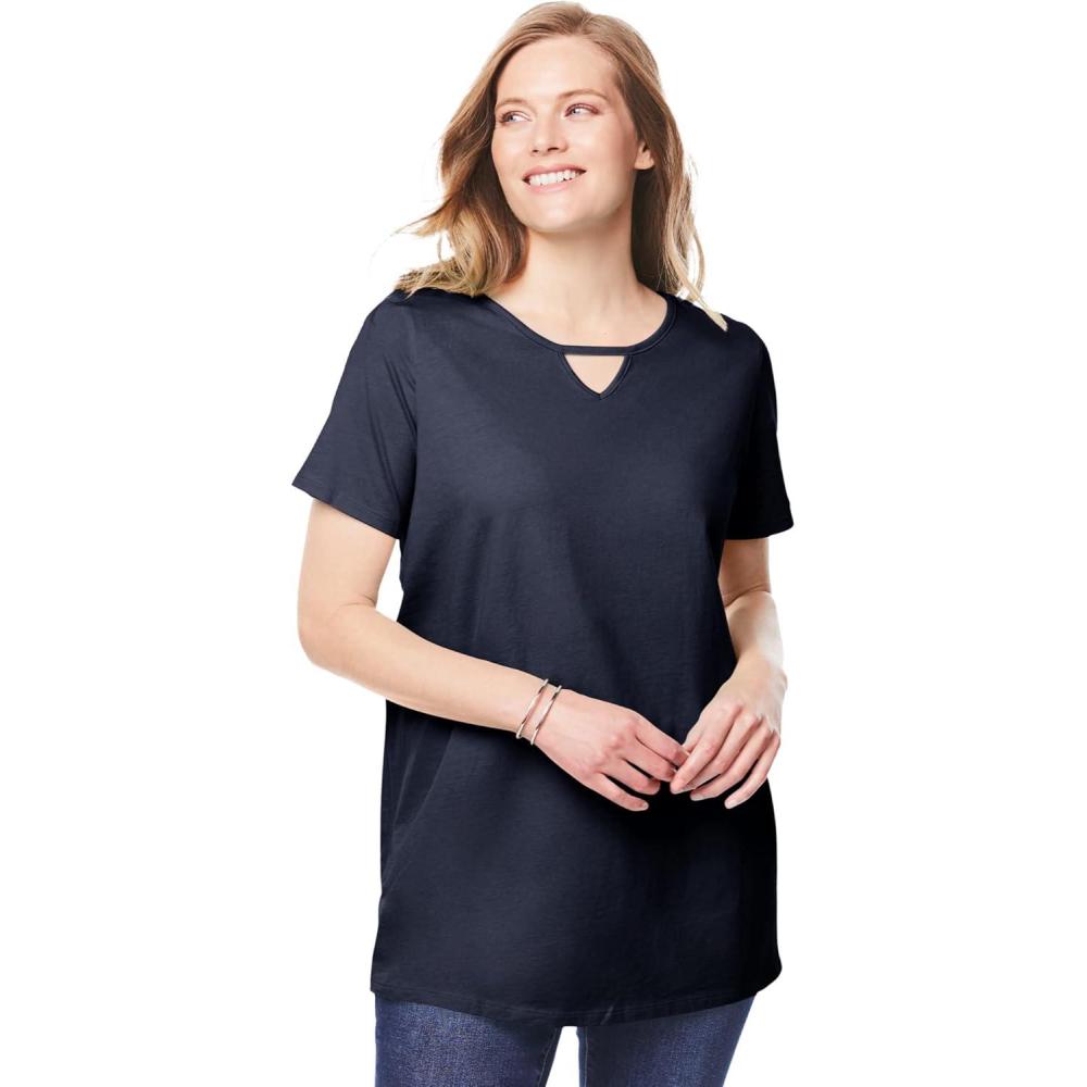image:imageWoman Within Plus Size Perfect ShortSleeve Keyhole TeeNavy