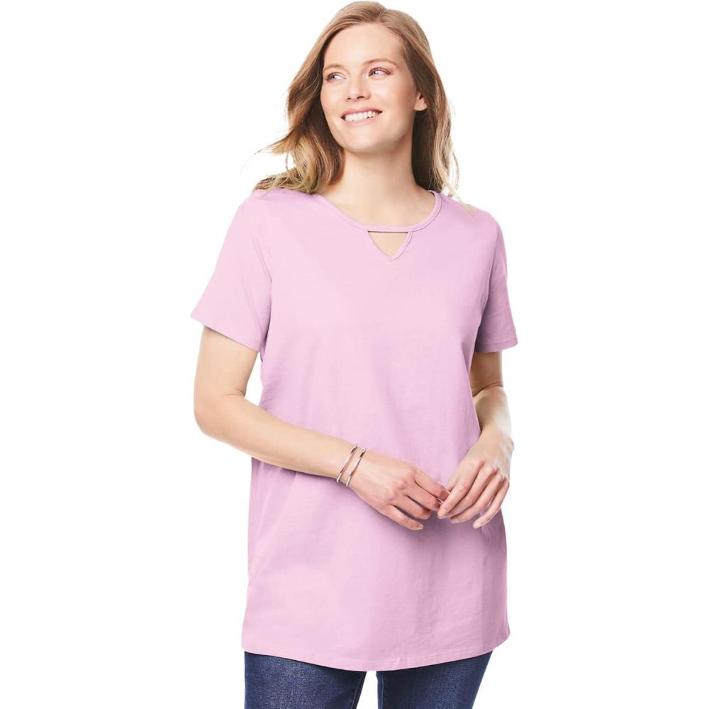image:imageWoman Within Plus Size Perfect ShortSleeve Keyhole TeePink
