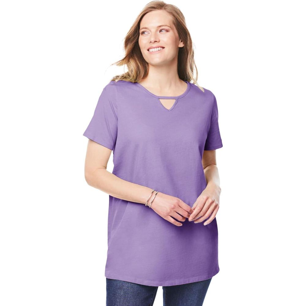 image:imageWoman Within Plus Size Perfect ShortSleeve Keyhole TeeSoft Iris