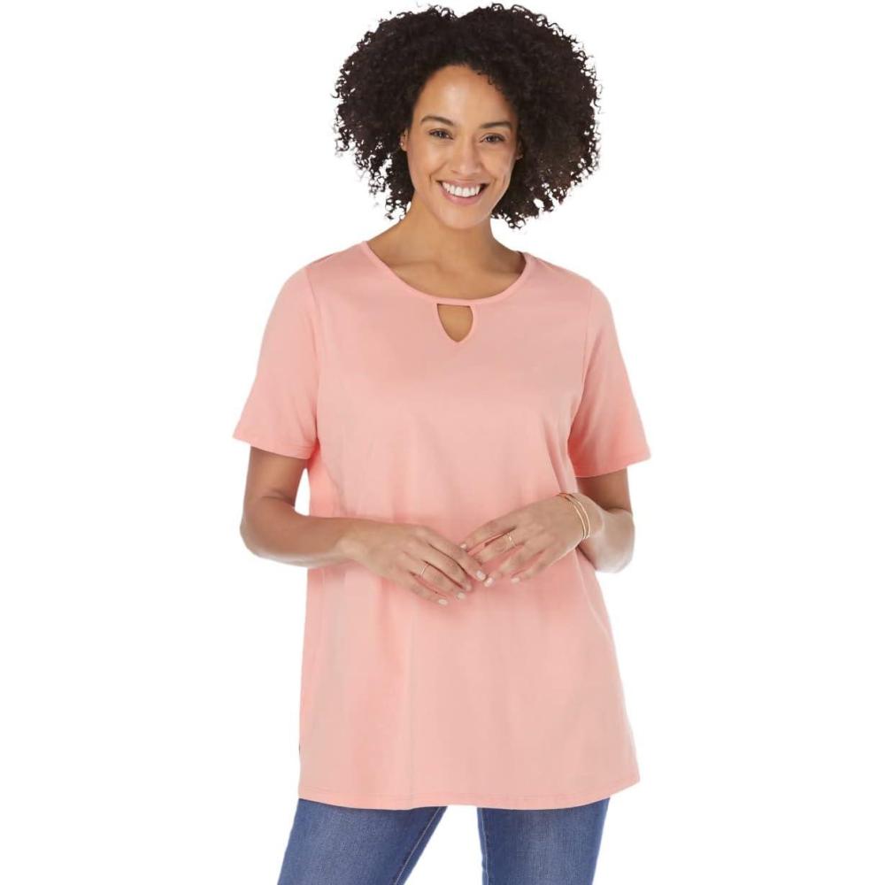 image:imageWoman Within Plus Size Perfect ShortSleeve Keyhole TeeSweet Coral