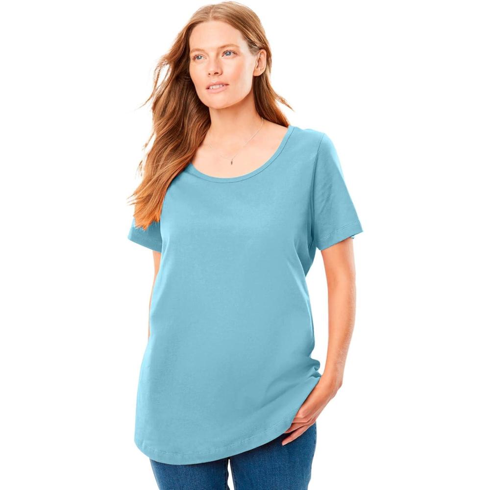 image:imageWoman Within Plus Size Perfect ShortSleeve Scoopneck TeeSeamist Blue