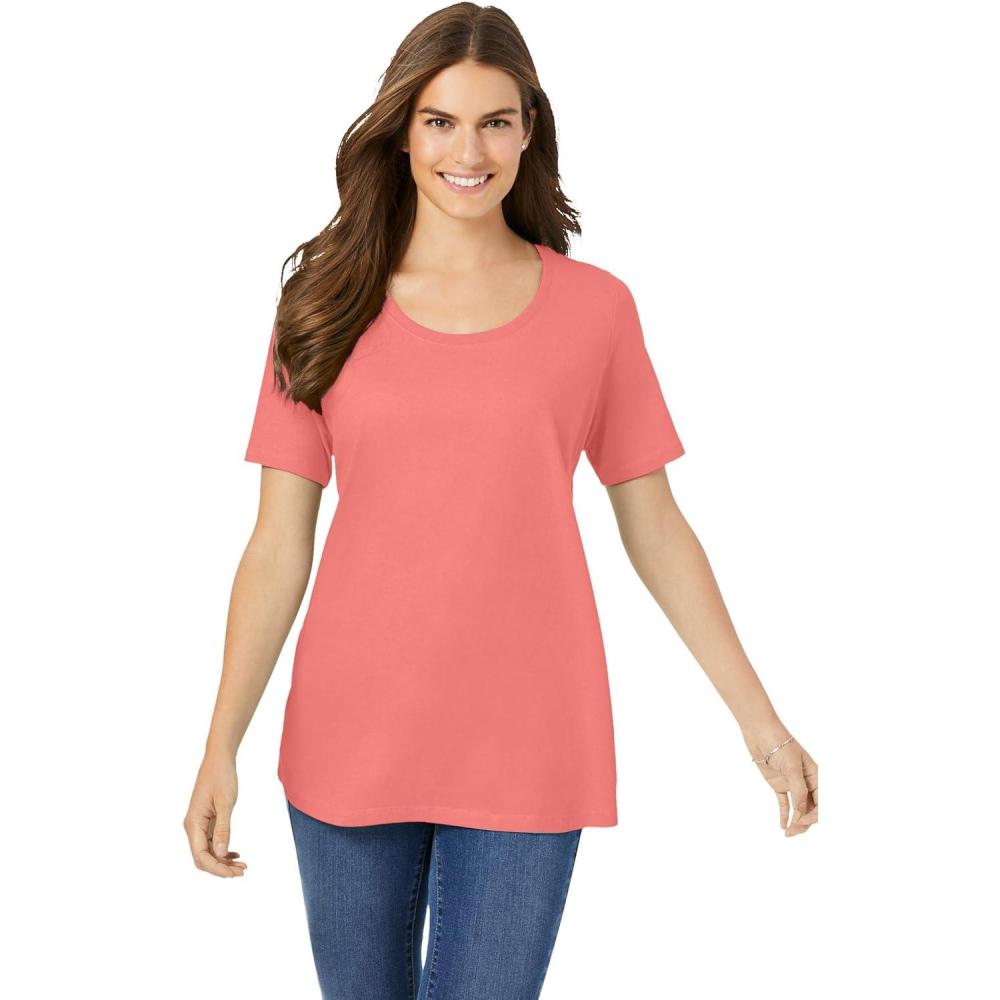 image:imageWoman Within Plus Size Perfect ShortSleeve Scoopneck TeeSweet Coral