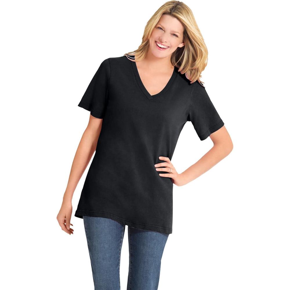 image:imageWoman Within Plus Size Perfect ShortSleeve VNeck Tee Petite AvailableBlack