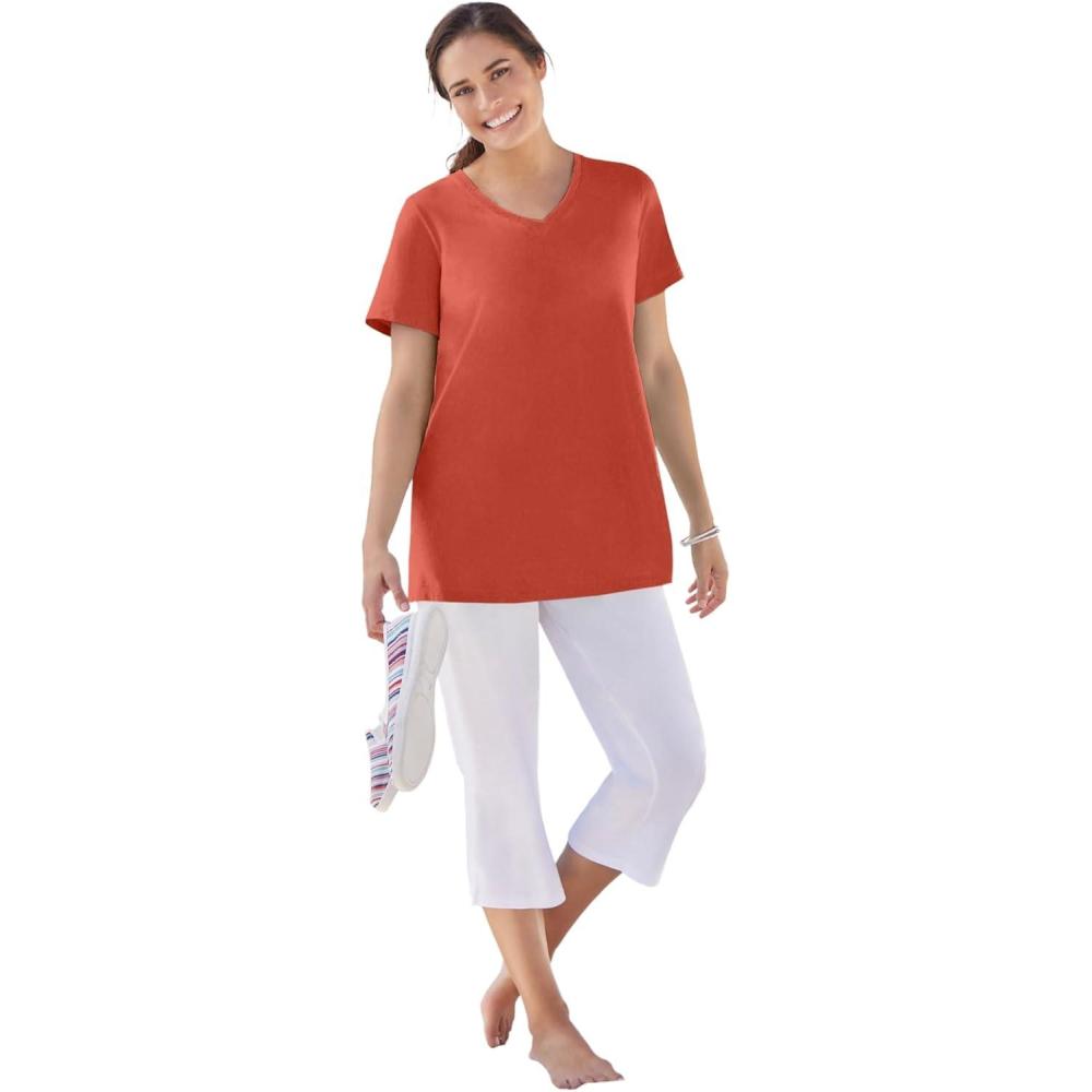 image:imageWoman Within Plus Size Perfect ShortSleeve VNeck Tee Petite AvailableBurnt Red