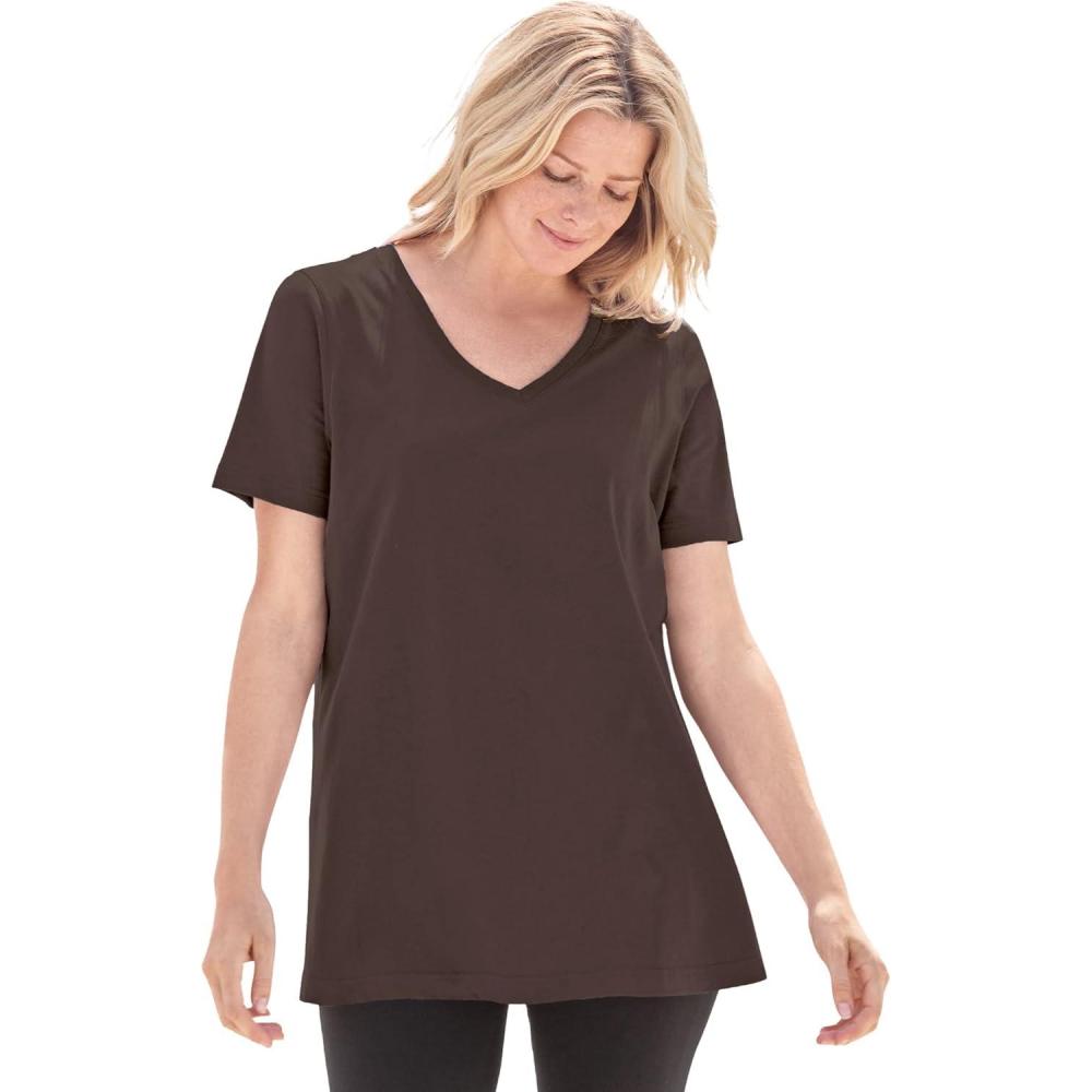 image:imageWoman Within Plus Size Perfect ShortSleeve VNeck Tee Petite AvailableChocolate