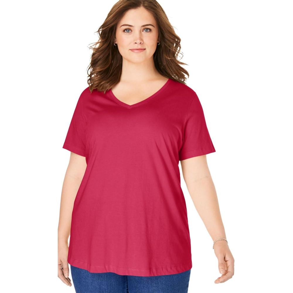 image:imageWoman Within Plus Size Perfect ShortSleeve VNeck Tee Petite AvailableClassic Red