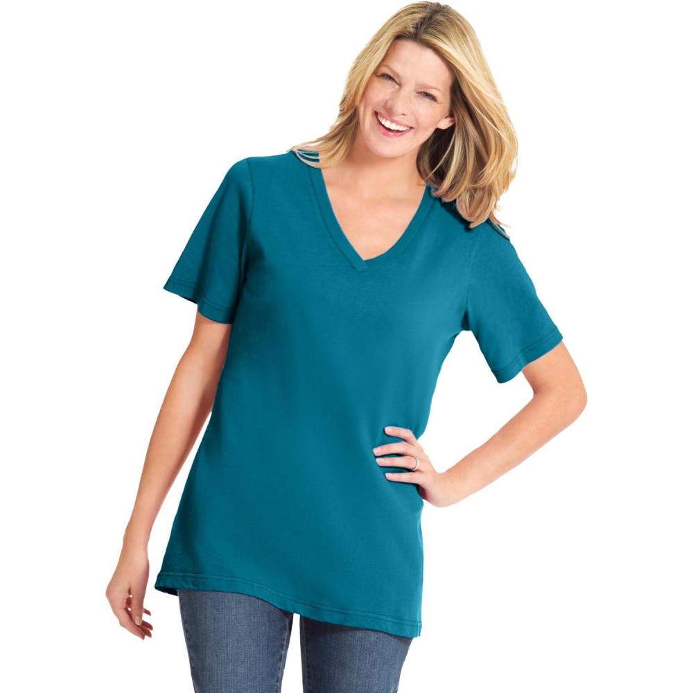 image:imageWoman Within Plus Size Perfect ShortSleeve VNeck Tee Petite AvailableDeep Teal