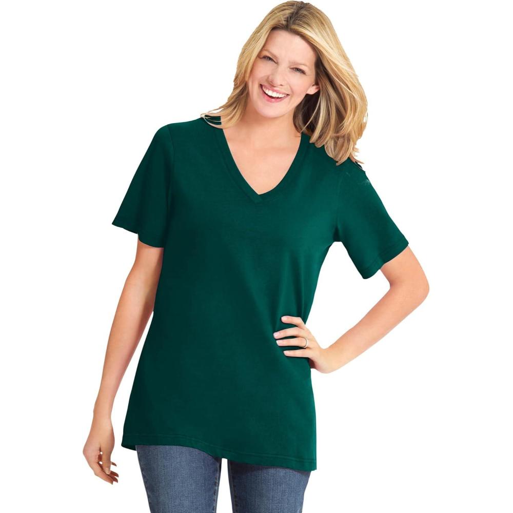 image:imageWoman Within Plus Size Perfect ShortSleeve VNeck Tee Petite AvailableEmerald Green