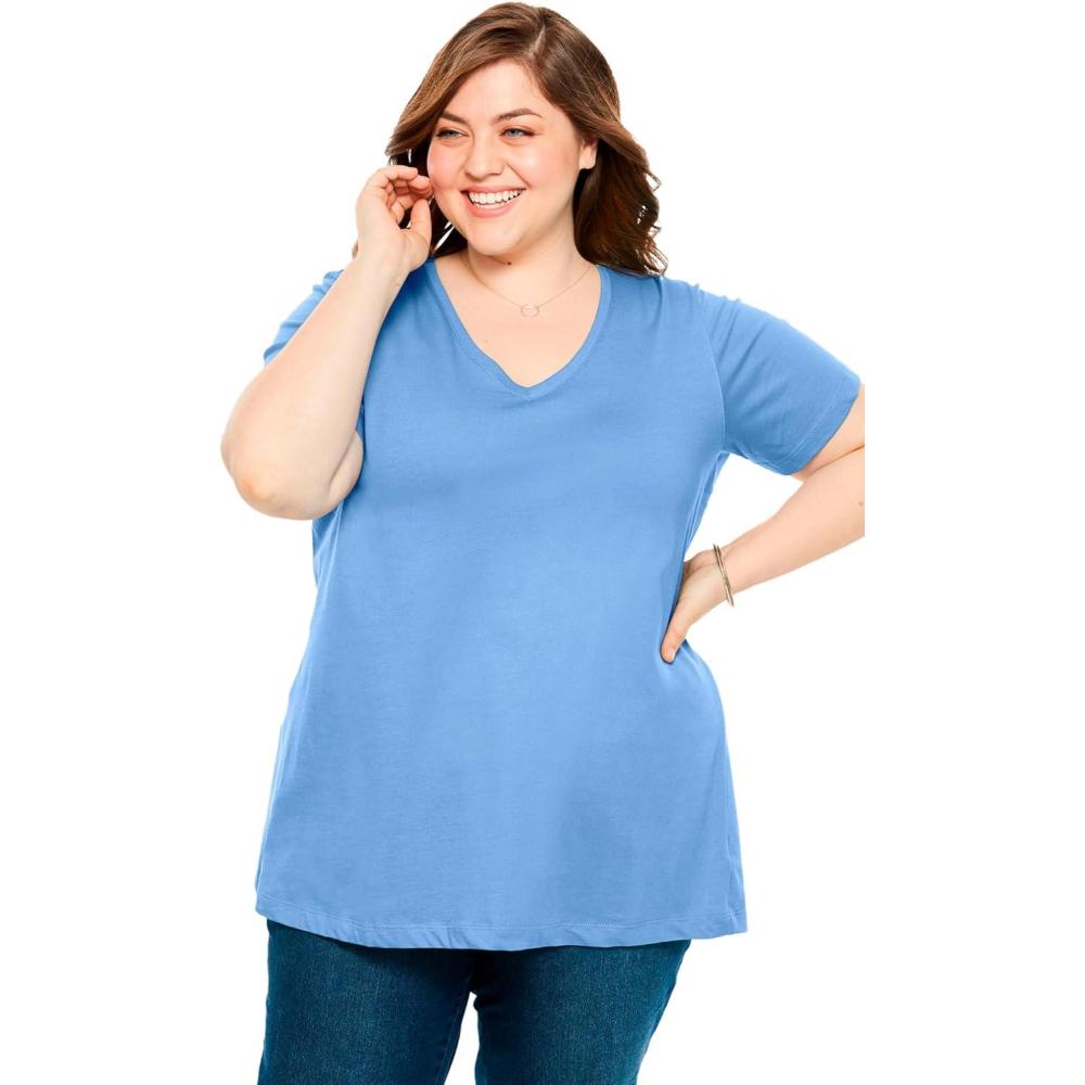 image:imageWoman Within Plus Size Perfect ShortSleeve VNeck Tee Petite AvailableFrench Blue