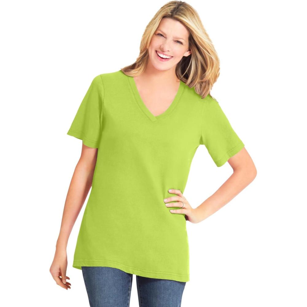 image:imageWoman Within Plus Size Perfect ShortSleeve VNeck Tee Petite AvailableLime