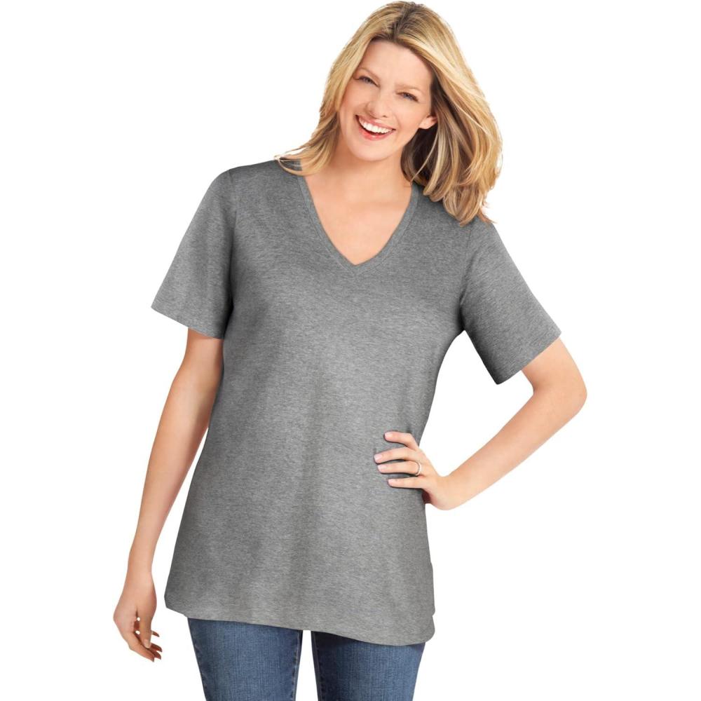 image:imageWoman Within Plus Size Perfect ShortSleeve VNeck Tee Petite AvailableMedium Heather Grey