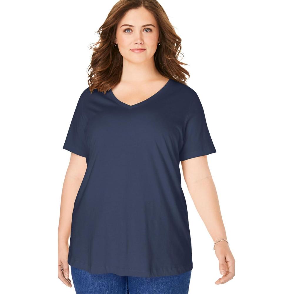 image:imageWoman Within Plus Size Perfect ShortSleeve VNeck Tee Petite AvailableNavy