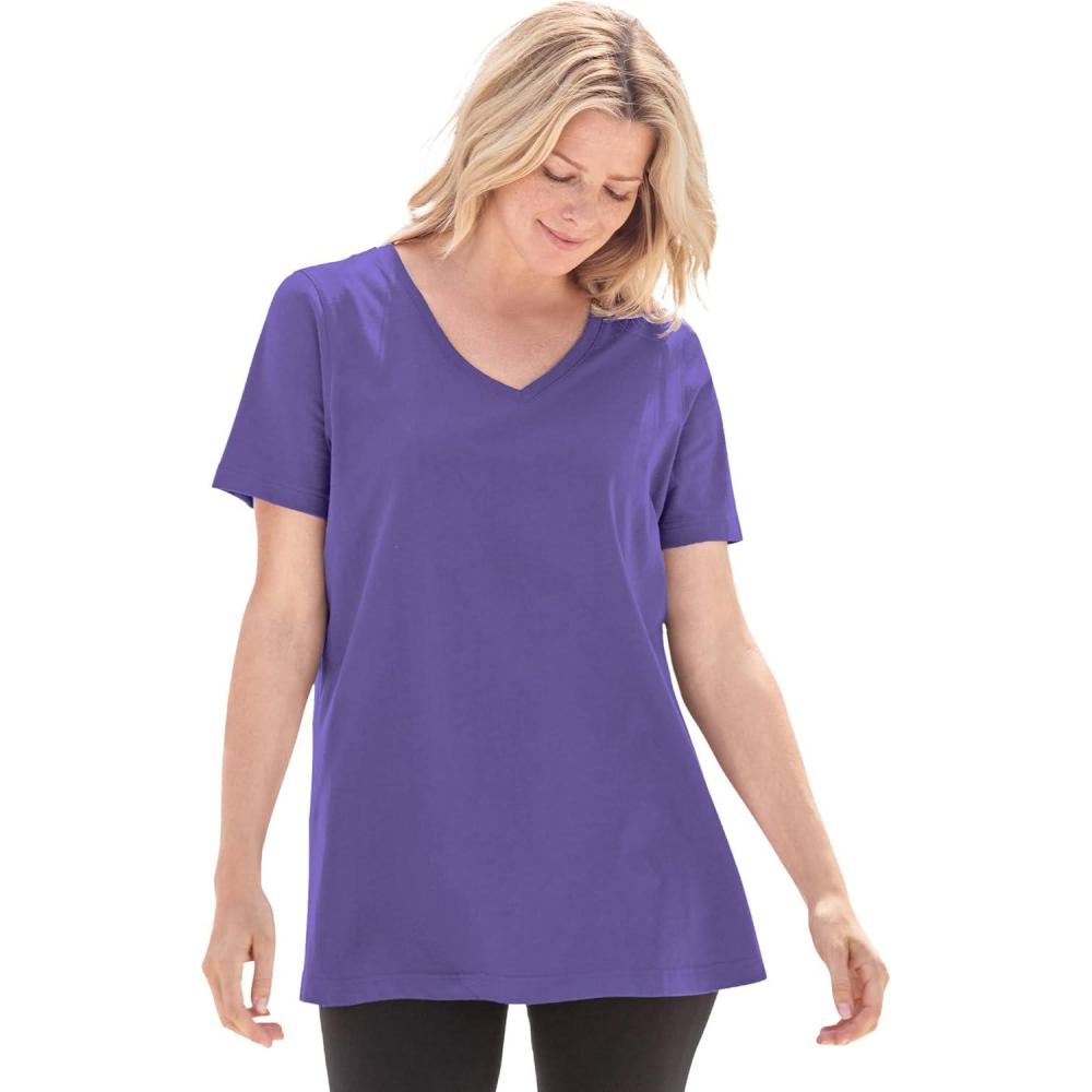 image:imageWoman Within Plus Size Perfect ShortSleeve VNeck Tee Petite AvailablePetal Purple