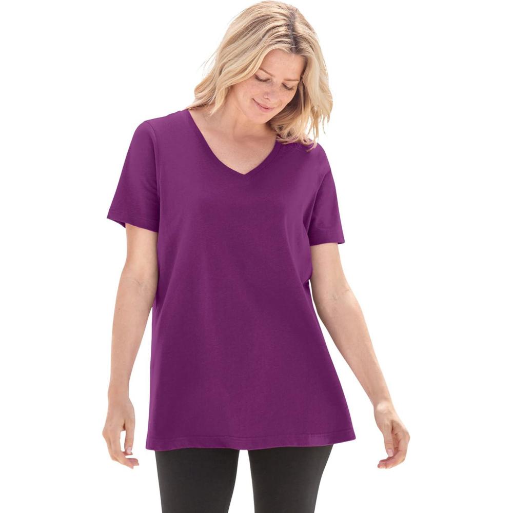image:imageWoman Within Plus Size Perfect ShortSleeve VNeck Tee Petite AvailablePlum Purple