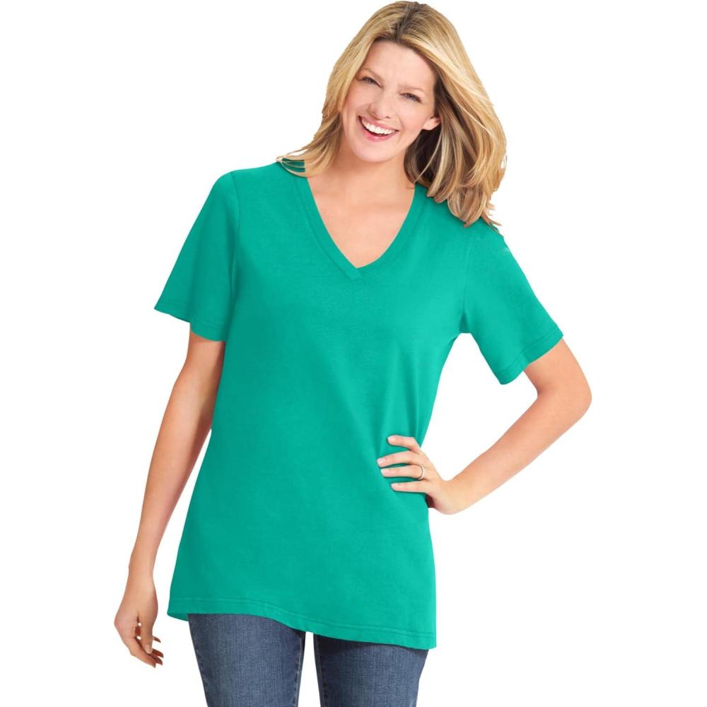 image:imageWoman Within Plus Size Perfect ShortSleeve VNeck Tee Petite AvailablePretty Jade