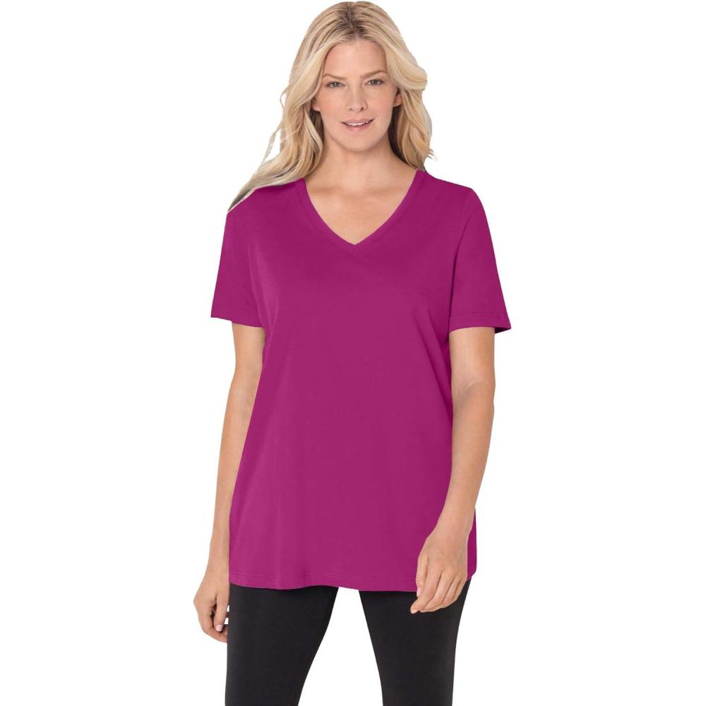 image:imageWoman Within Plus Size Perfect ShortSleeve VNeck Tee Petite AvailableRaspberry