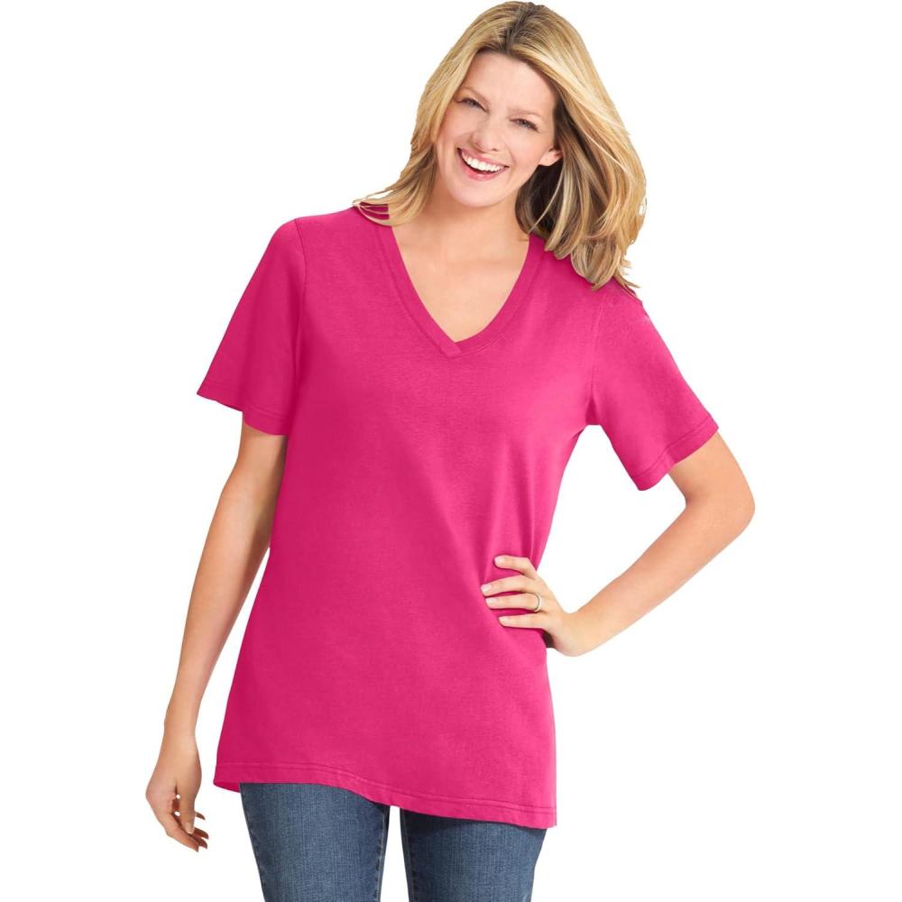 image:imageWoman Within Plus Size Perfect ShortSleeve VNeck Tee Petite AvailableRaspberry Sorbet