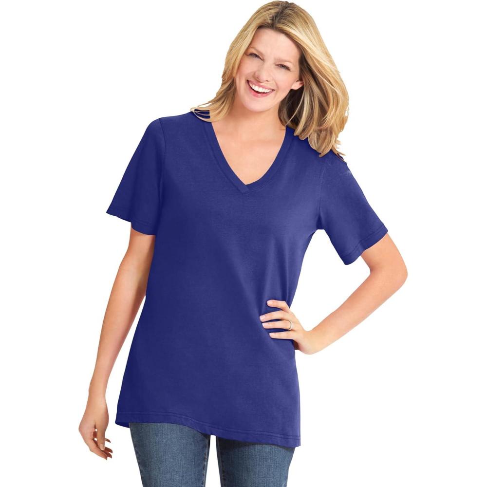image:imageWoman Within Plus Size Perfect ShortSleeve VNeck Tee Petite AvailableUltra Blue