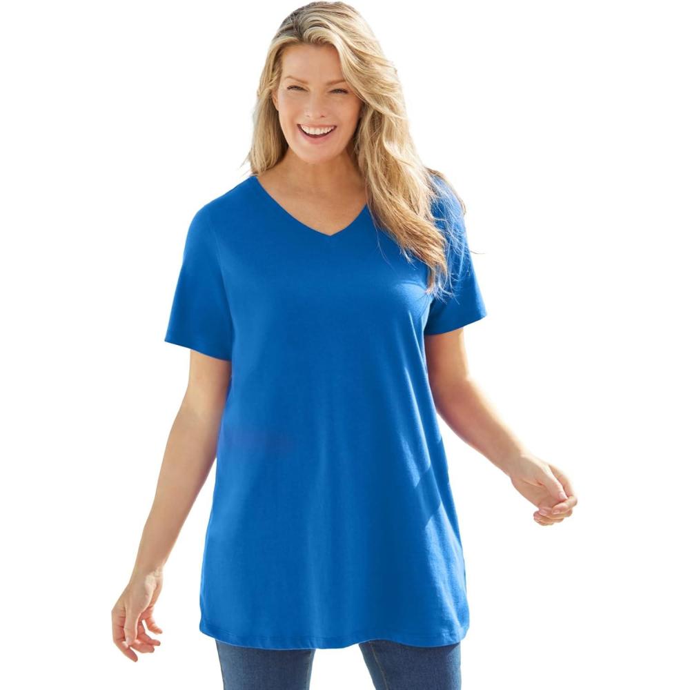 image:imageWoman Within Plus Size Perfect ShortSleeve VNeck TunicBright Cobalt