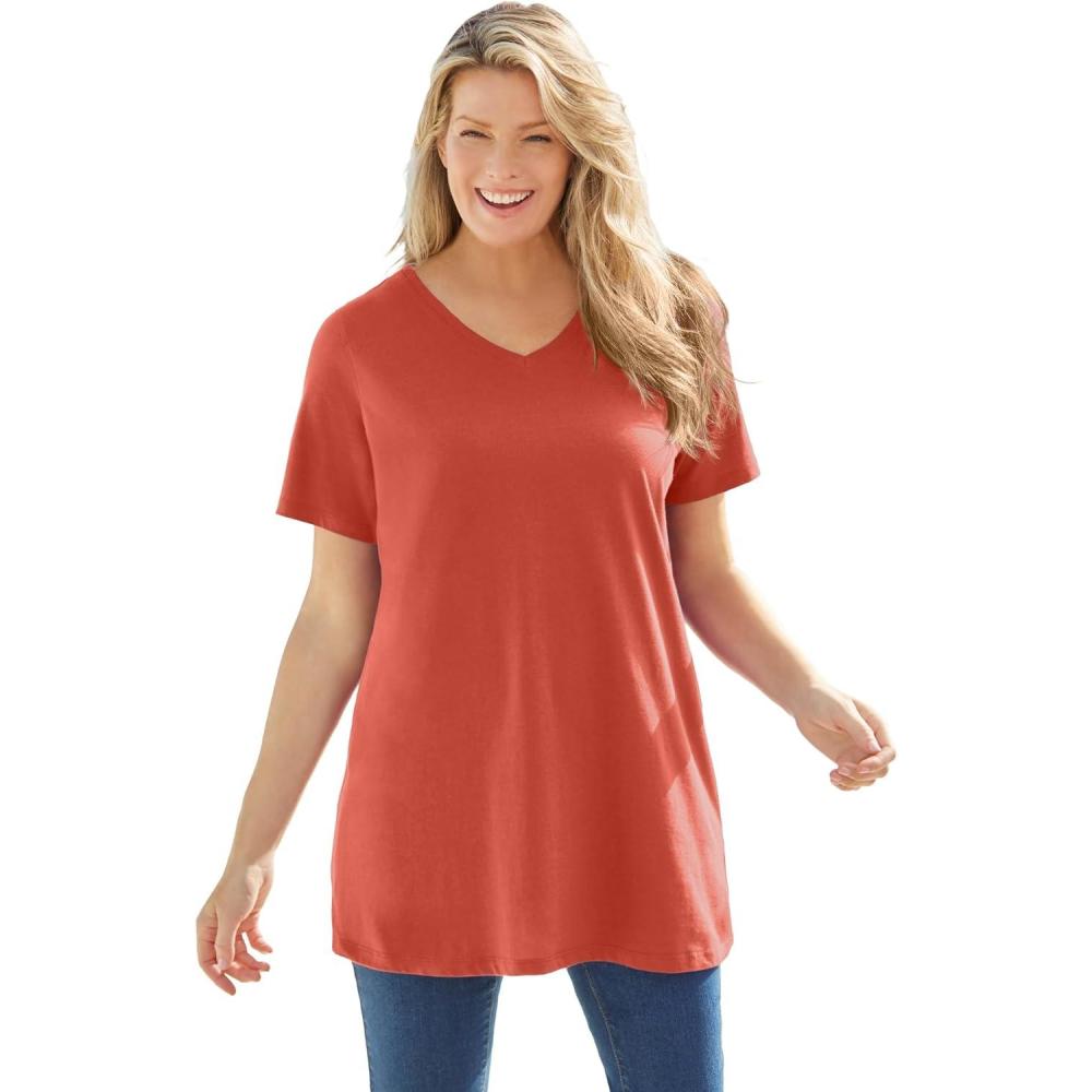 image:imageWoman Within Plus Size Perfect ShortSleeve VNeck TunicBurnt Red