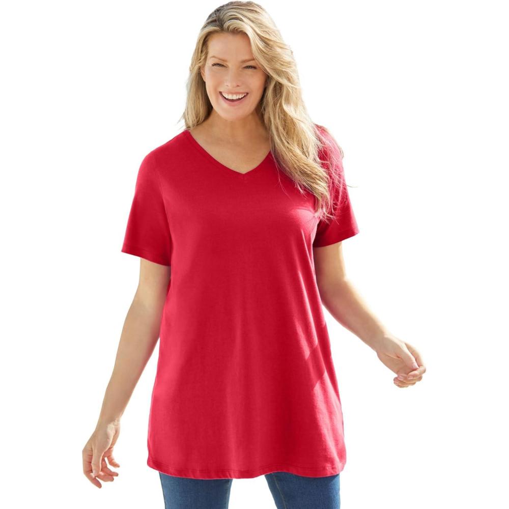 image:imageWoman Within Plus Size Perfect ShortSleeve VNeck TunicClassic Red
