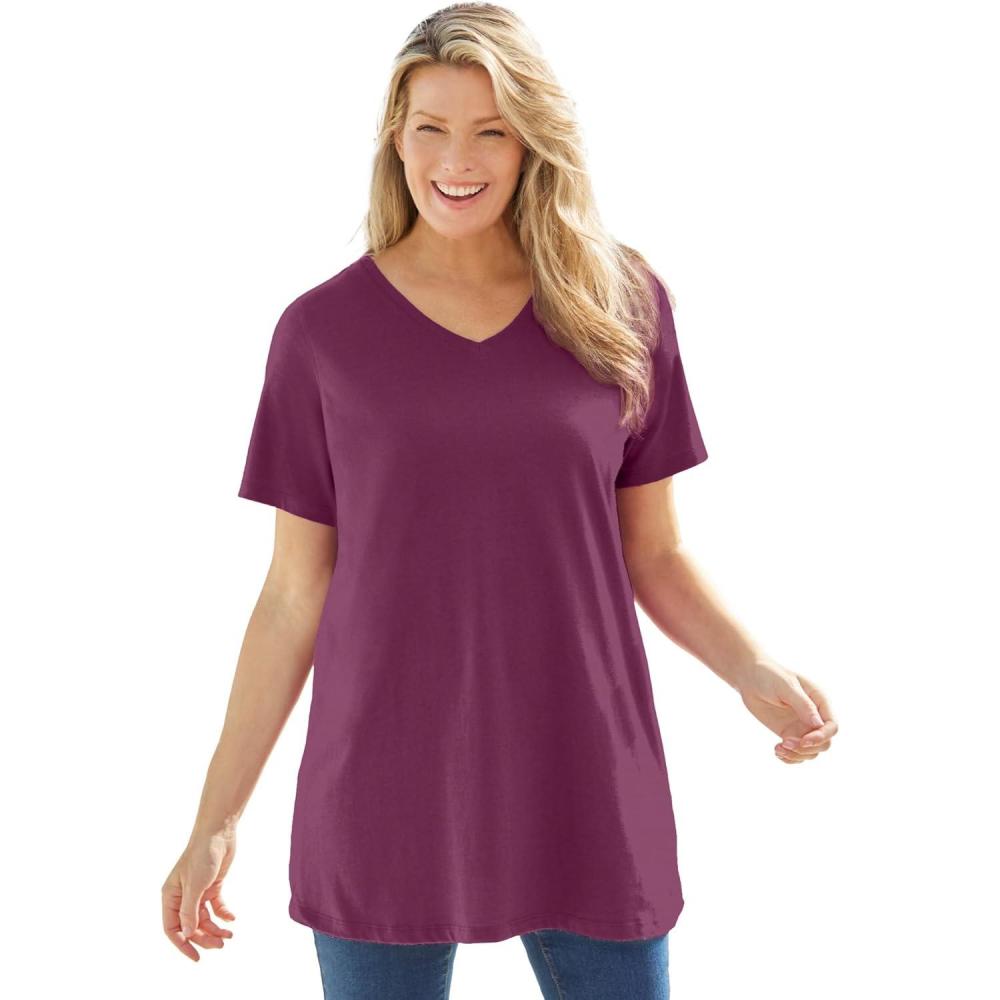 image:imageWoman Within Plus Size Perfect ShortSleeve VNeck TunicDeep Claret