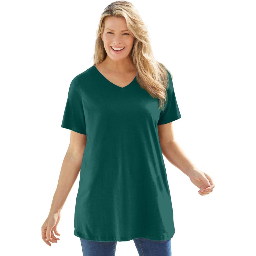 image:imageWoman Within Plus Size Perfect ShortSleeve VNeck TunicEmerald Green