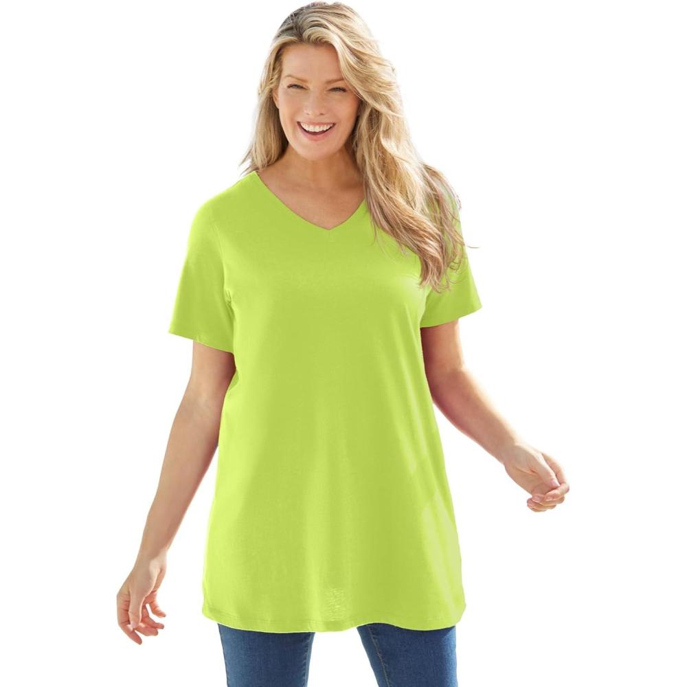 image:imageWoman Within Plus Size Perfect ShortSleeve VNeck TunicLime