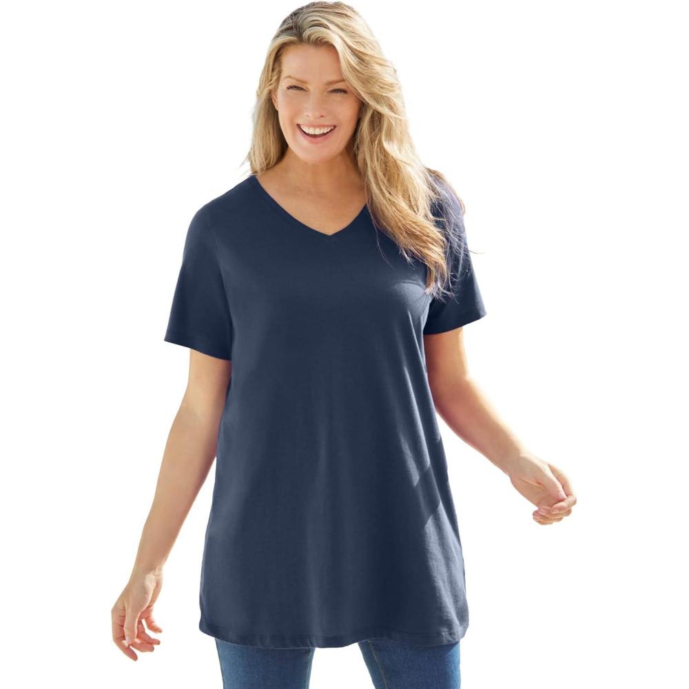 image:imageWoman Within Plus Size Perfect ShortSleeve VNeck TunicNavy