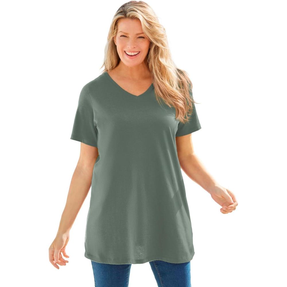 image:imageWoman Within Plus Size Perfect ShortSleeve VNeck TunicPine