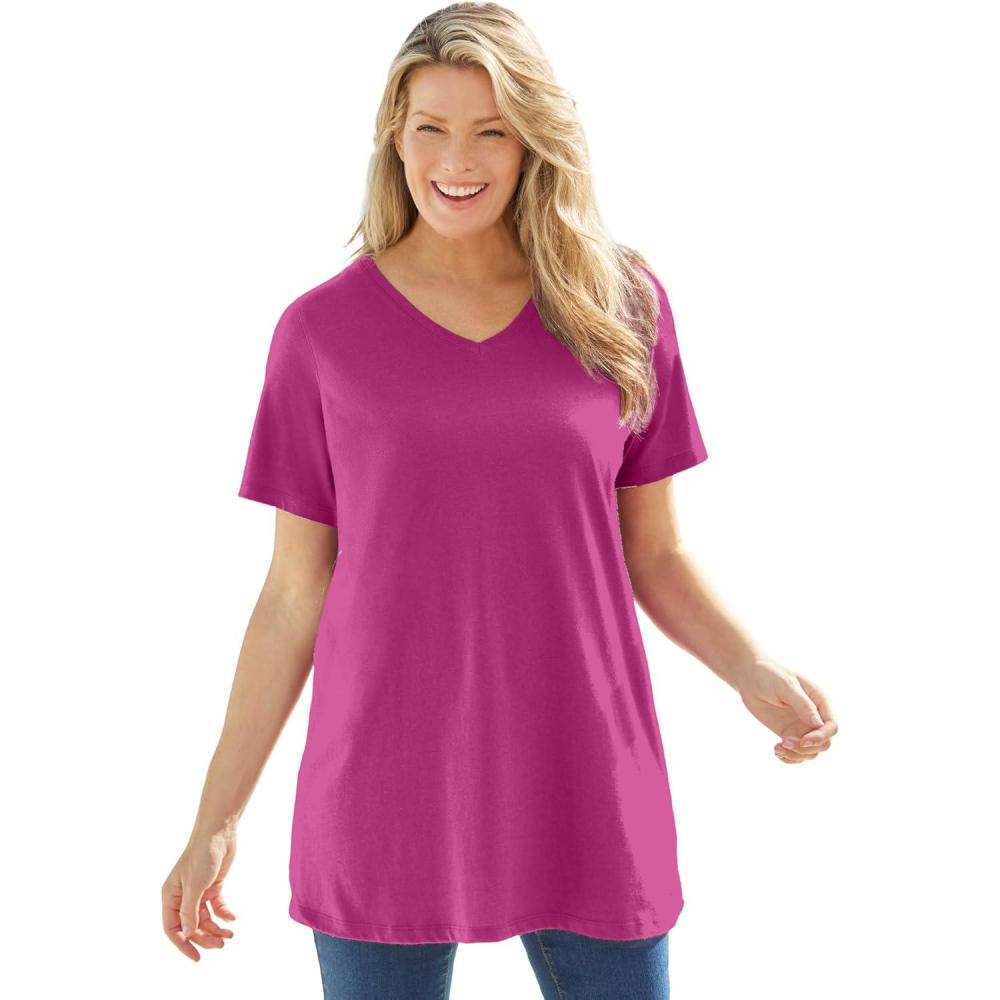 image:imageWoman Within Plus Size Perfect ShortSleeve VNeck TunicRaspberry
