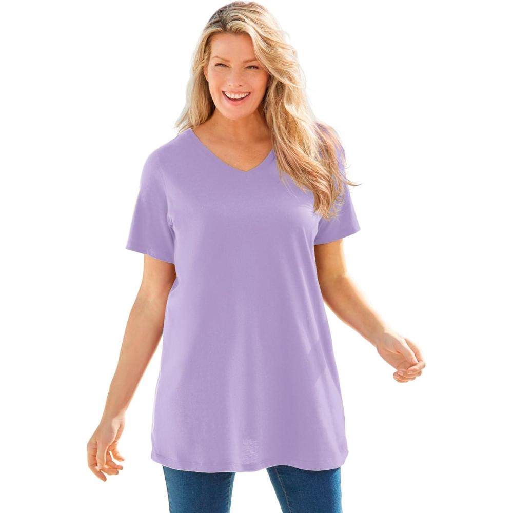 image:imageWoman Within Plus Size Perfect ShortSleeve VNeck TunicSoft Iris