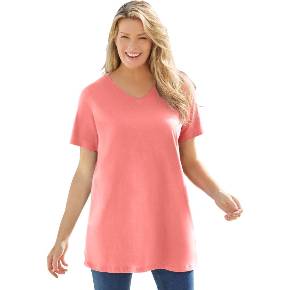 image:imageWoman Within Plus Size Perfect ShortSleeve VNeck TunicSweet Coral