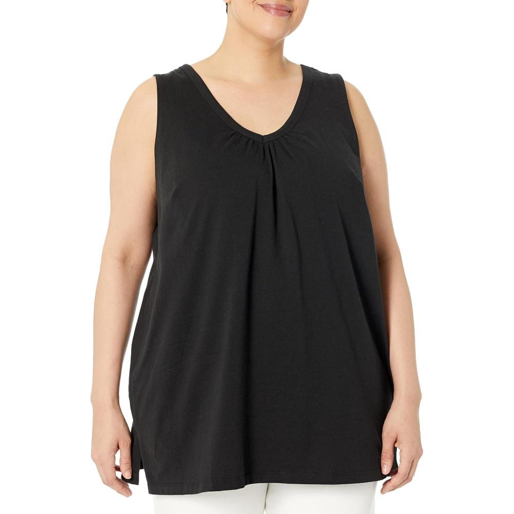 image:imageWoman Within Plus Size Perfect Sleeveless Shirred VNeck TunicBlack