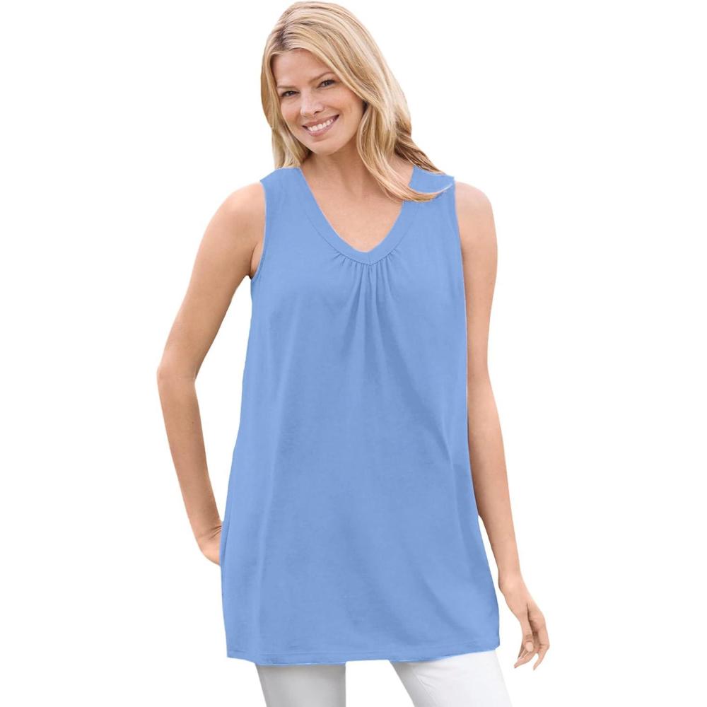 image:imageWoman Within Plus Size Perfect Sleeveless Shirred VNeck TunicFrench Blue